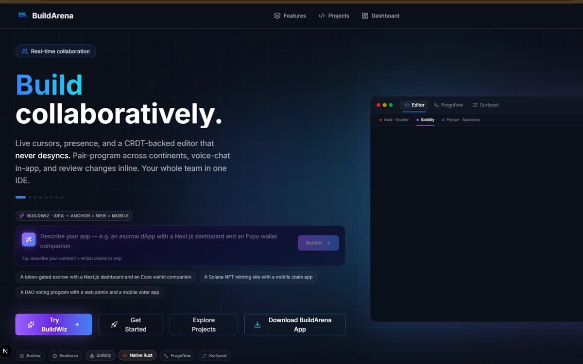 Screenshot of the BuildArena website