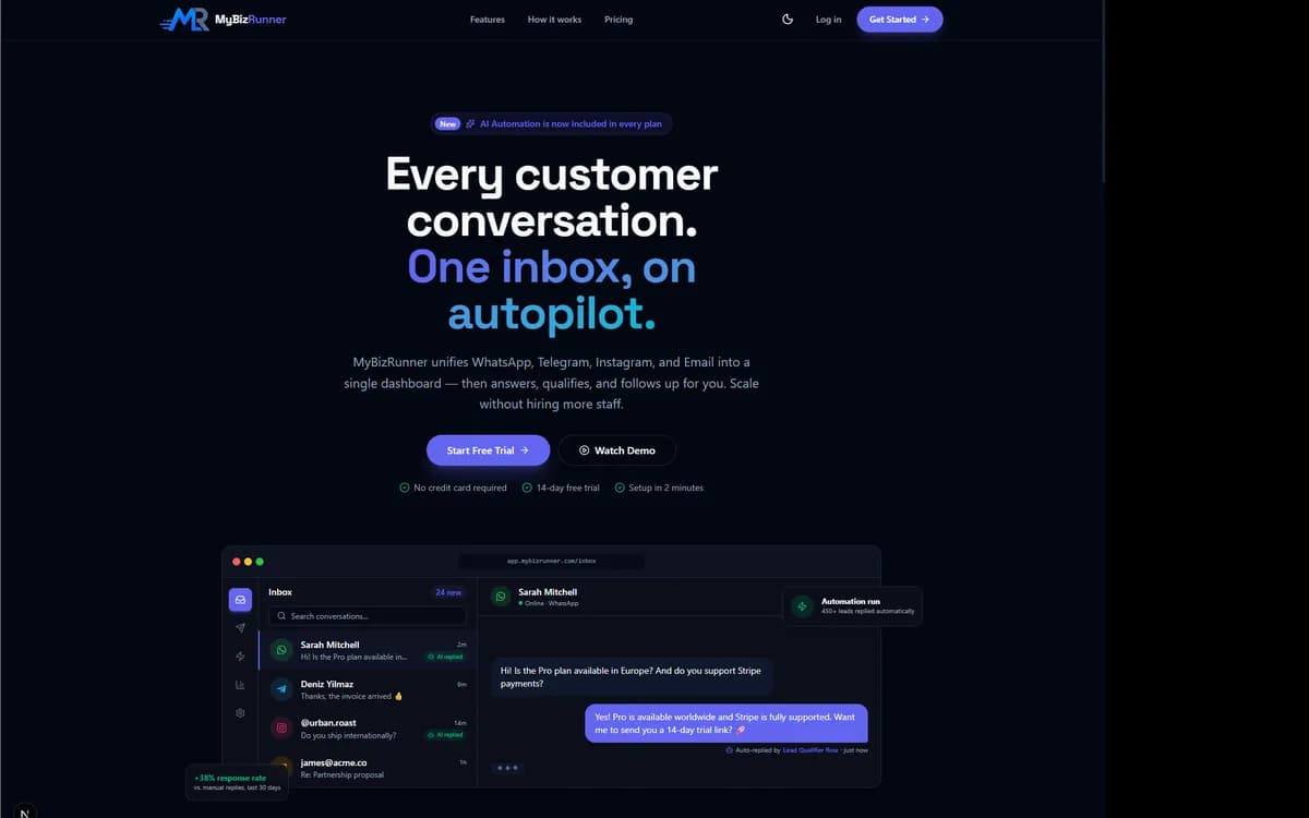 Screenshot of the MyBizRunner website